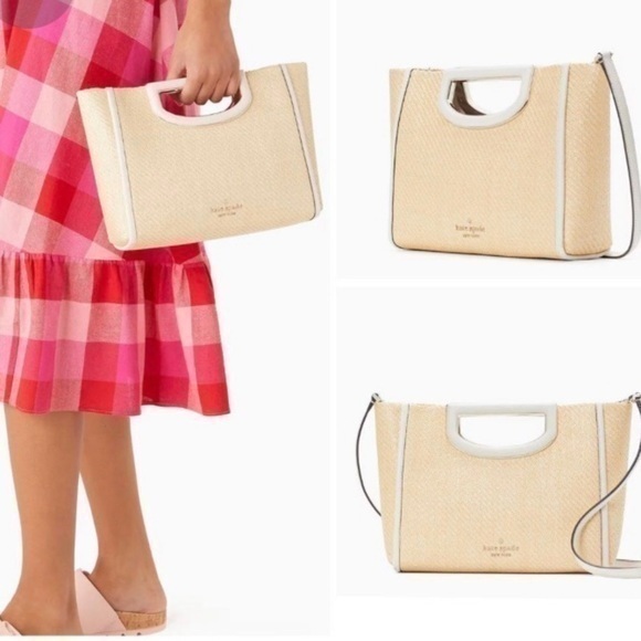 Kate Spade Alexia Crossbody Clutch Handle Handbag  Straw Light Brown Beige Nude - Picture 1 of 16